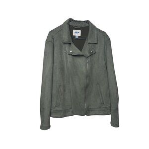Old Navy Green Suede Moto Jacket